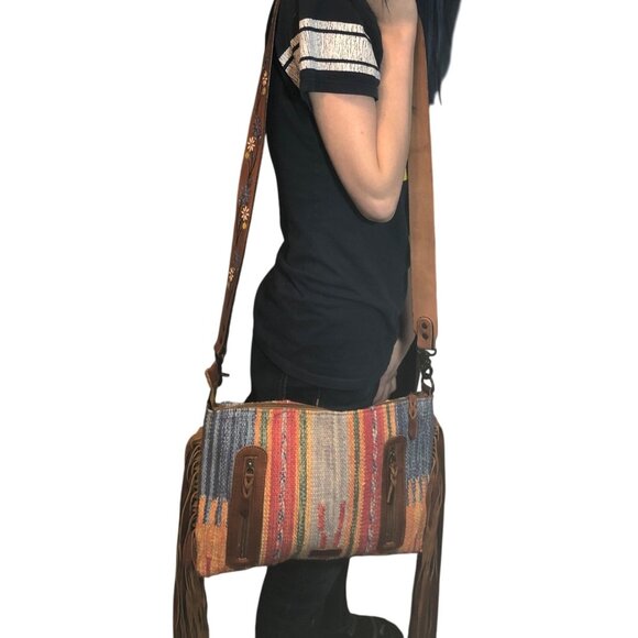 American Darling Bag Woven Fringe Shoulder Bag Floral Leather Strap Multi-Color - Picture 16 of 16